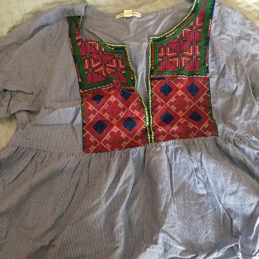 Embroidered Aztec Stripped Babydoll Top